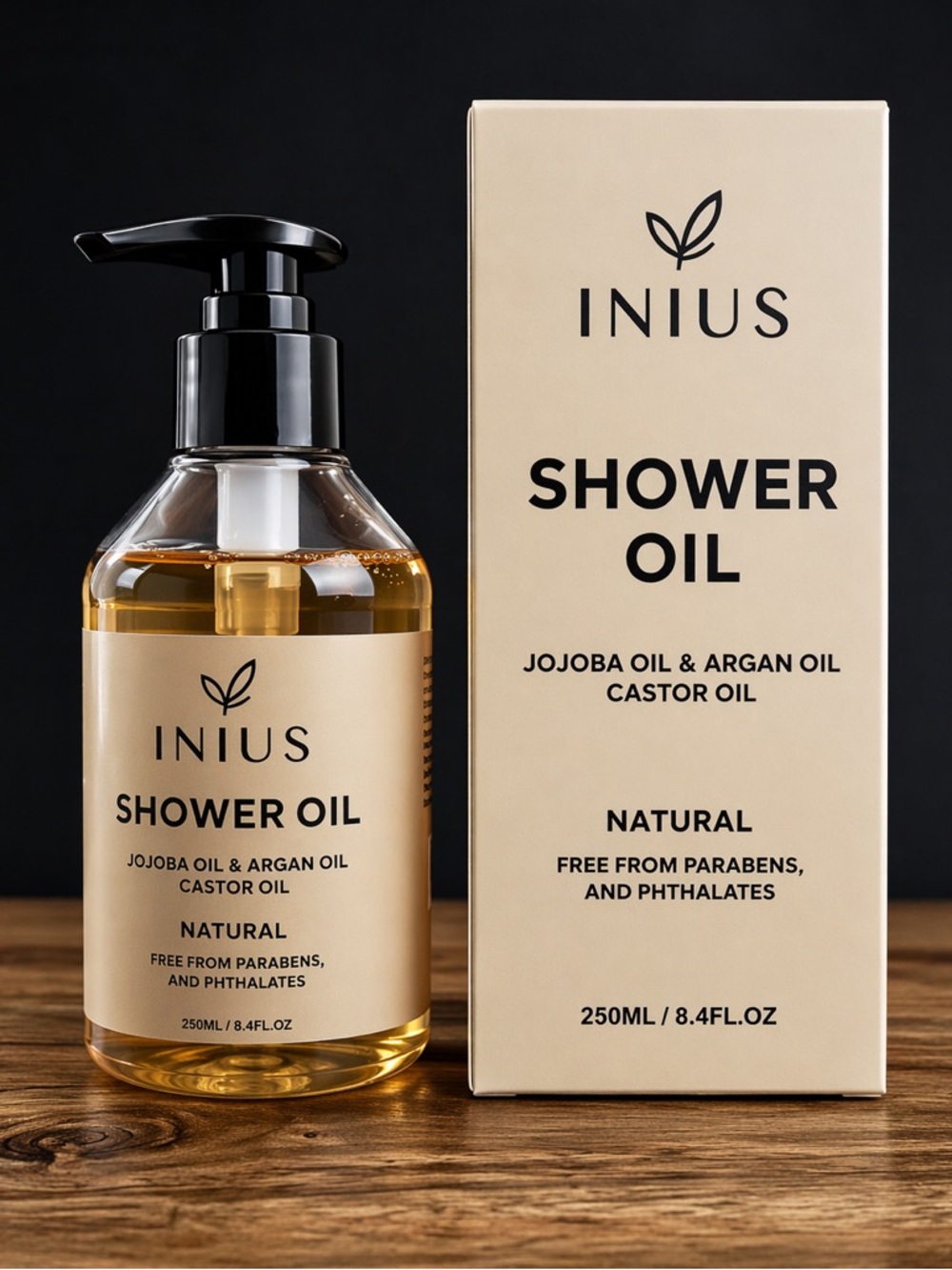 Natural Shower Oil with Jojoba, Argan & Castor Oil 8.5oz/250ml